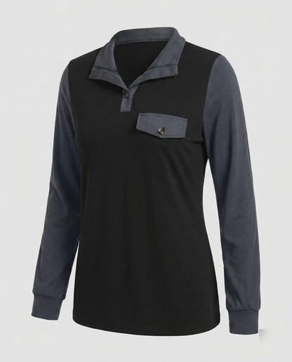 Women's Long Sleeve Shirt with Stylish Contrast Details - Chichicherry