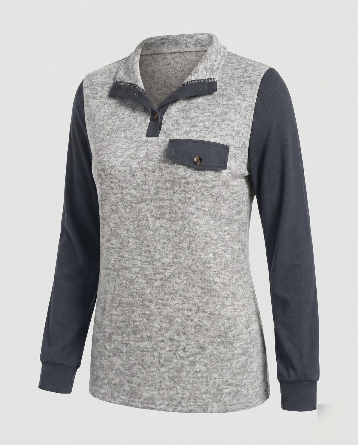 Women's Long Sleeve Shirt with Stylish Contrast Details - Chichicherry