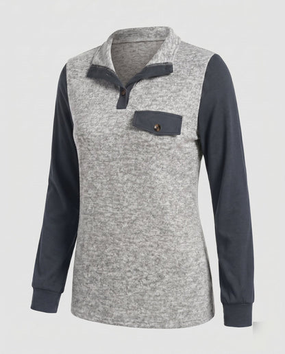 Women's Long Sleeve Shirt with Stylish Contrast Details - Chichicherry