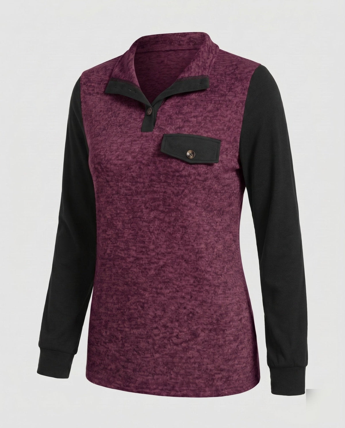 Women's Long Sleeve Shirt with Stylish Contrast Details - Chichicherry