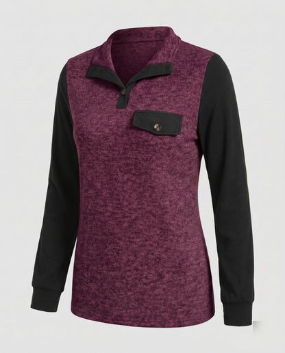 Women's Long Sleeve Shirt with Stylish Contrast Details - Chichicherry