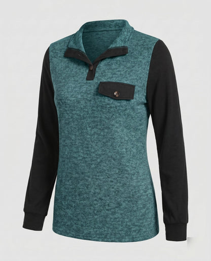 Women's Long Sleeve Shirt with Stylish Contrast Details - Chichicherry