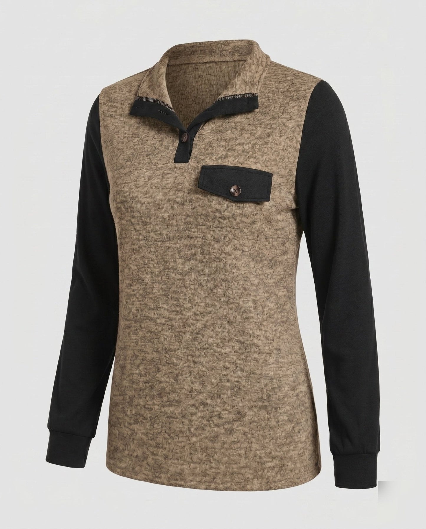 Women's Long Sleeve Shirt with Stylish Contrast Details - Chichicherry