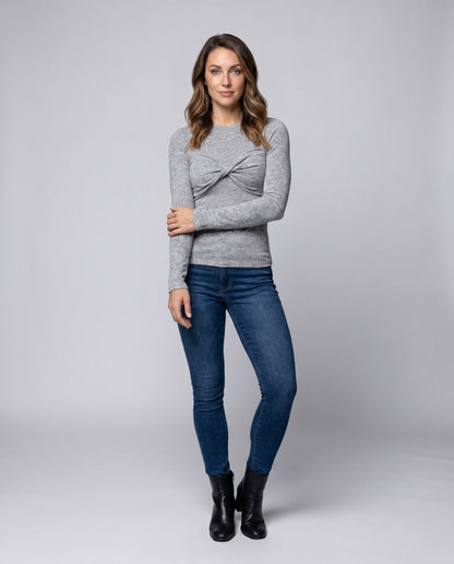 Women's Long Sleeve Shirt with Stylish Knot Design - Chichicherry