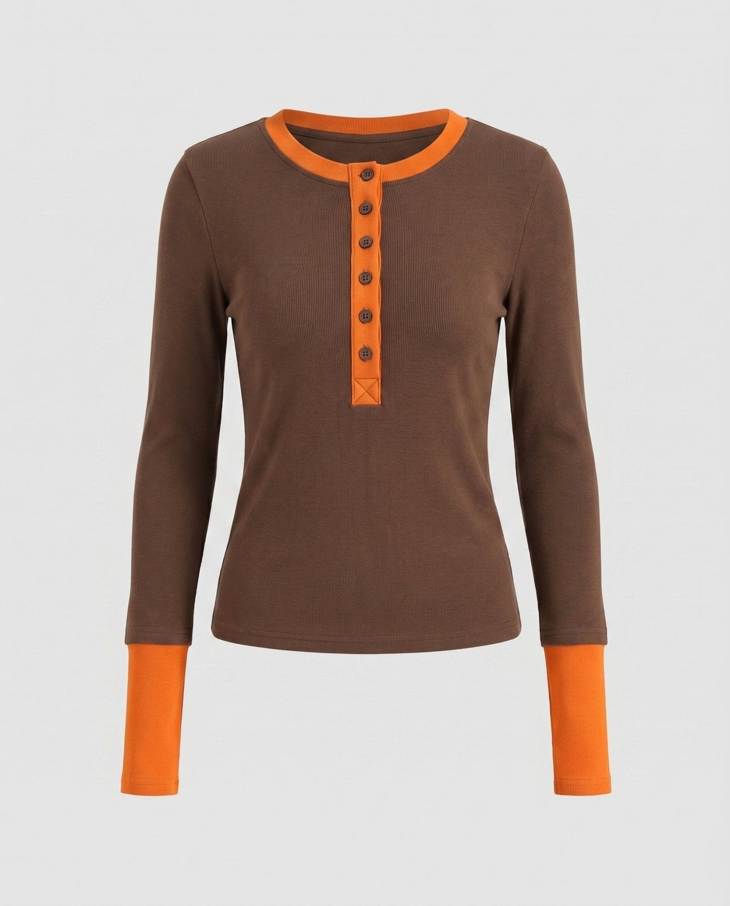 Women's long-sleeve shirt with textured collar and button placket - Chichicherry