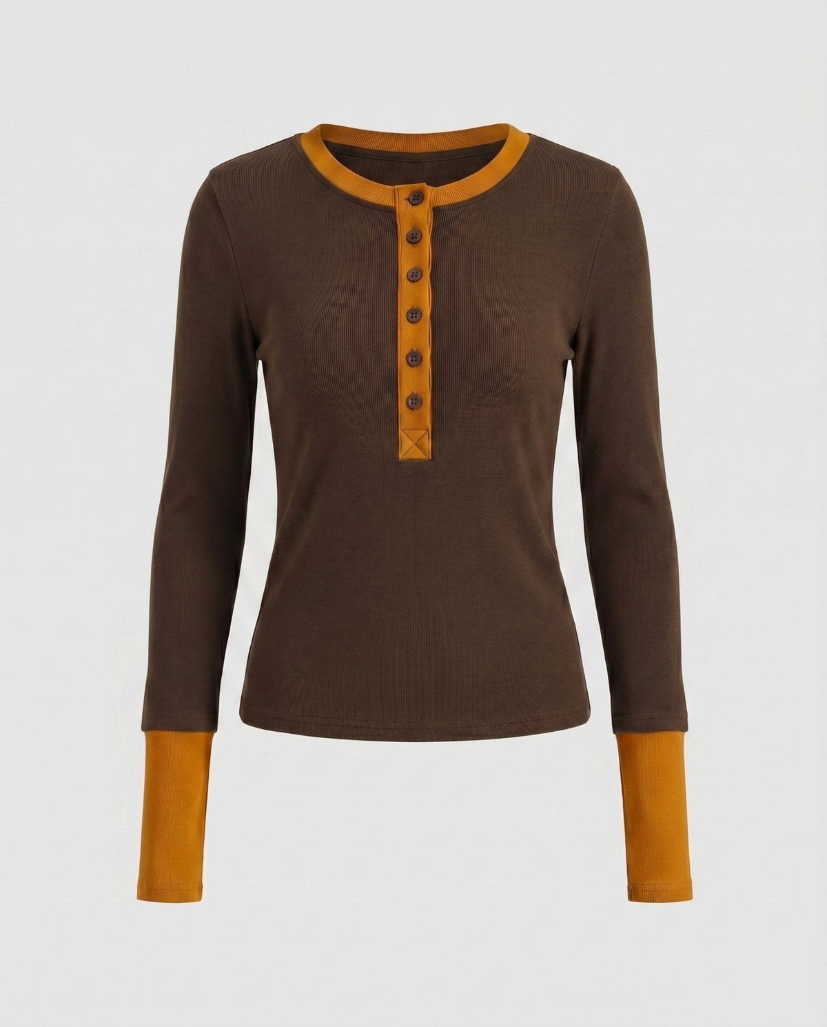 Women's long-sleeve shirt with textured collar and button placket - Chichicherry