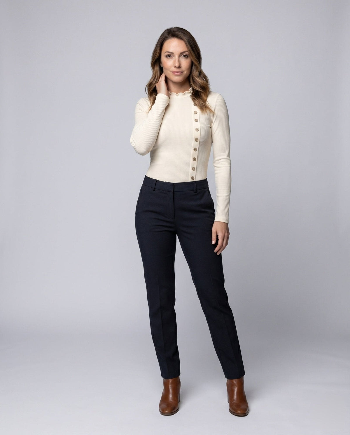 Women’s long sleeve shirt with textured rib design and button details - Chichicherry