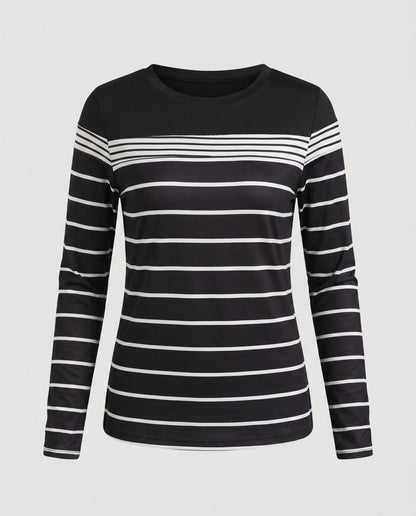 Women's long sleeve shirt with trendy stripe pattern and casual fit - Chichicherry