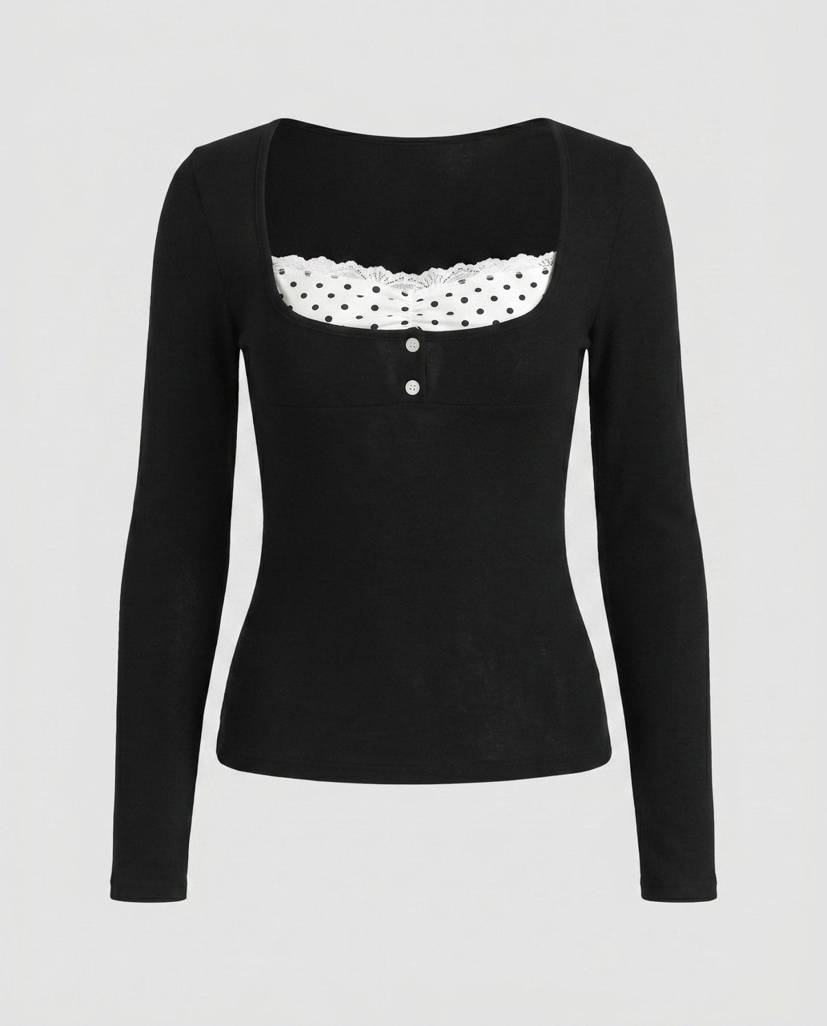 Women's long-sleeve top with playful neckline and elegant lace - Chichicherry