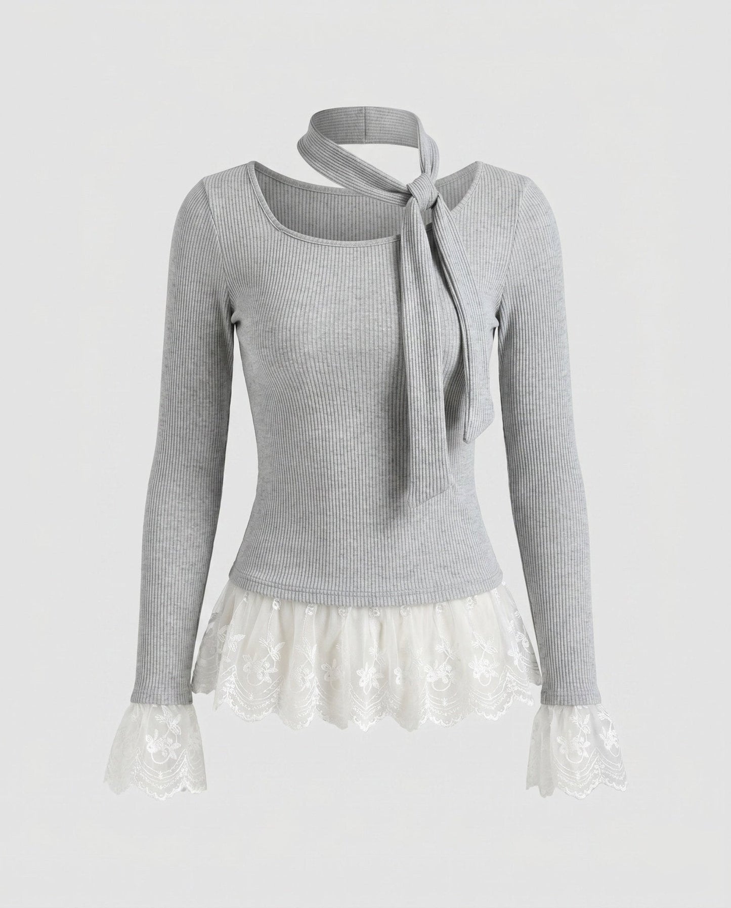 Women's longsleeve top with transparent ruffle hem - Chichicherry