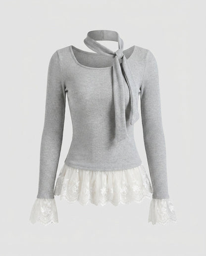 Women's longsleeve top with transparent ruffle hem - Chichicherry