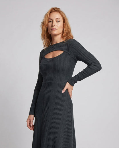 Women's maxi dress with asymmetric hem and elegant cut-out details - Chichicherry