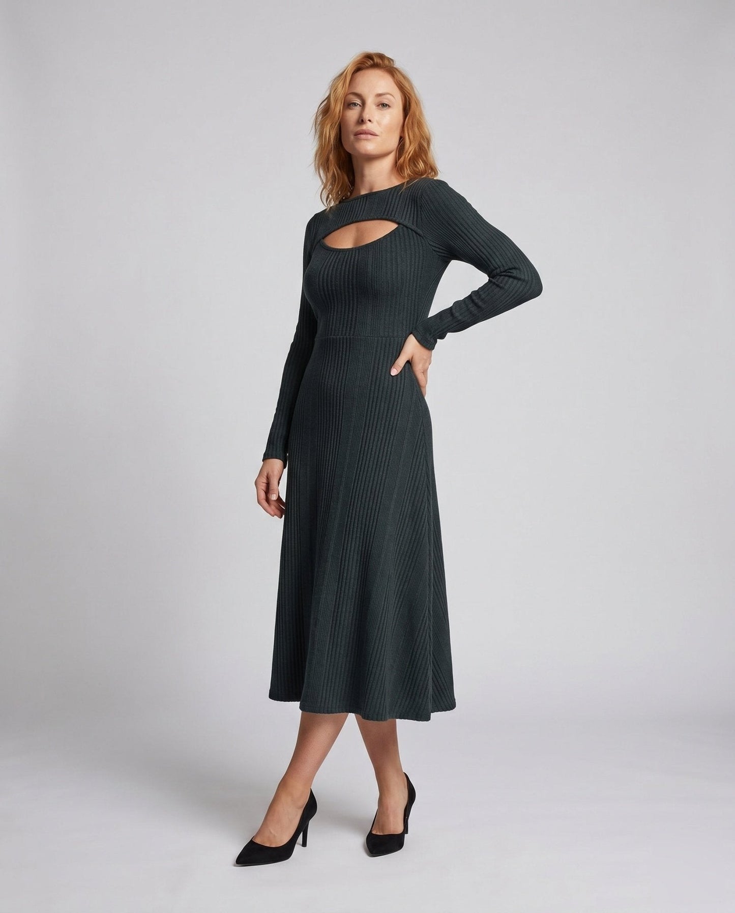 Women's maxi dress with asymmetric hem and elegant cut-out details - Chichicherry