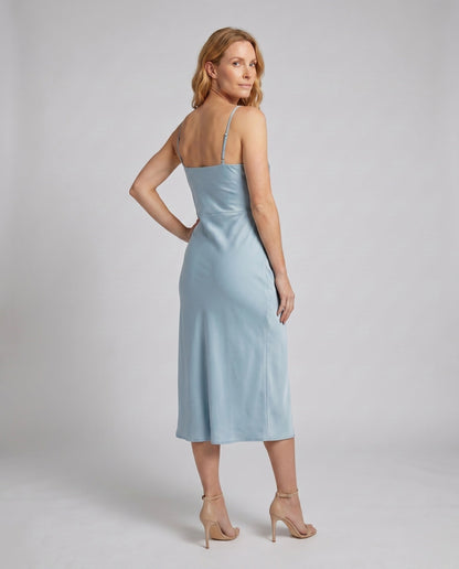 Women's Maxi Dress with Deep Seam Design and Elegant Slit - back view
