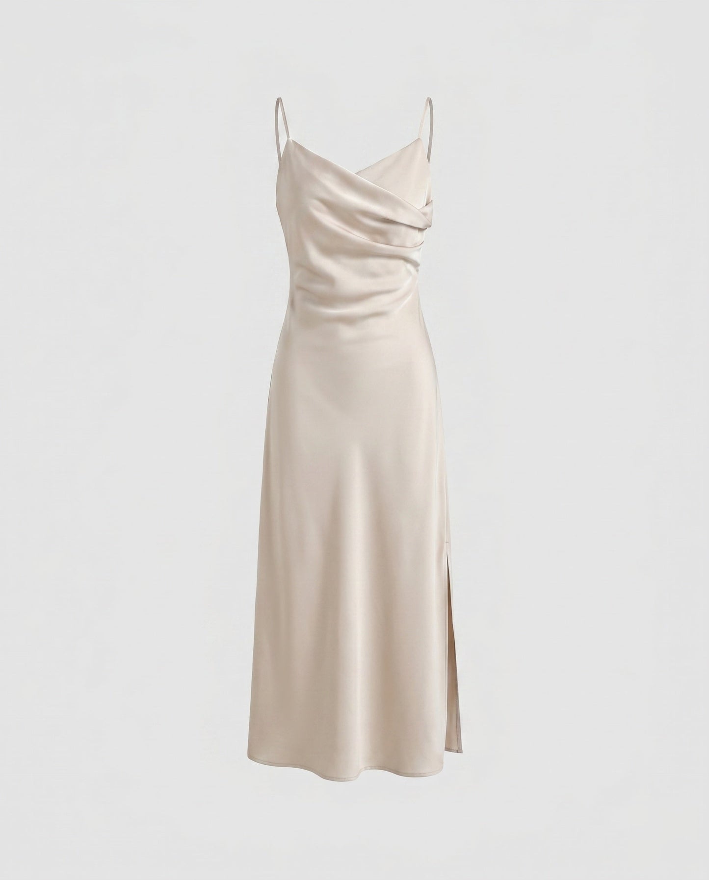 Women's Maxi Dress with Deep Seam Design and Elegant Slit - Beige colorway