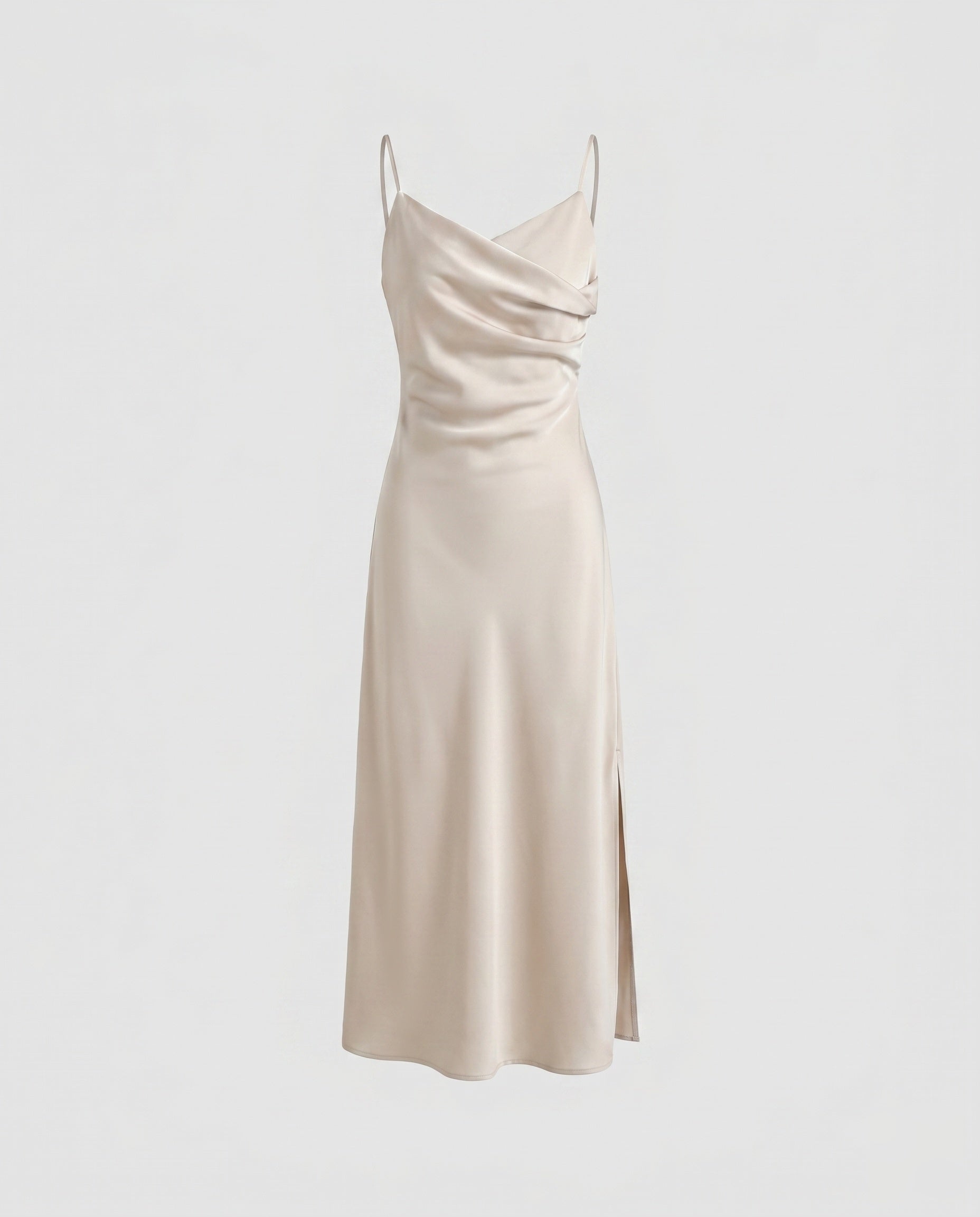 Women's Maxi Dress with Deep Seam Design and Elegant Slit - Beige colorway