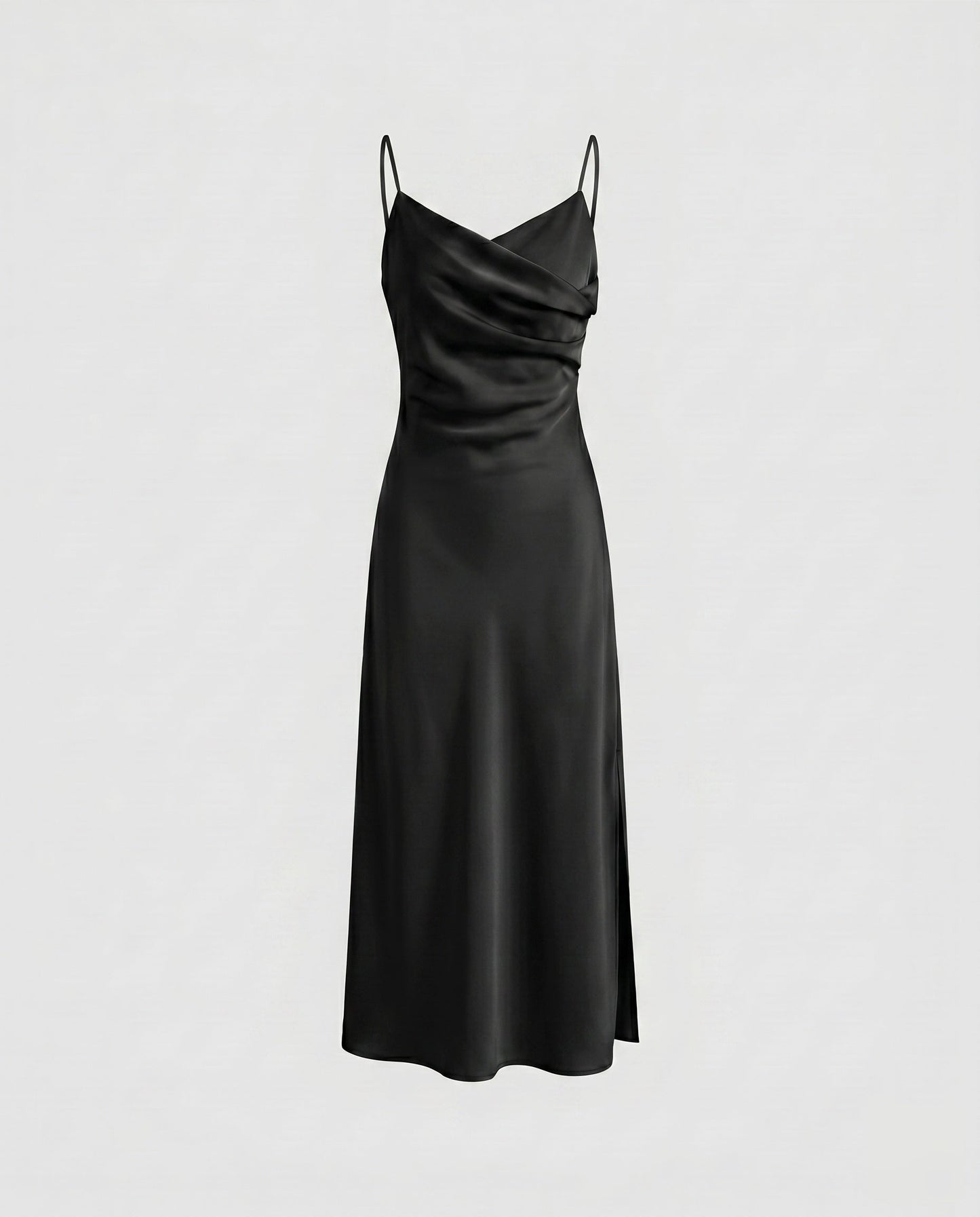 Women's Maxi Dress with Deep Seam Design and Elegant Slit - Black colorway