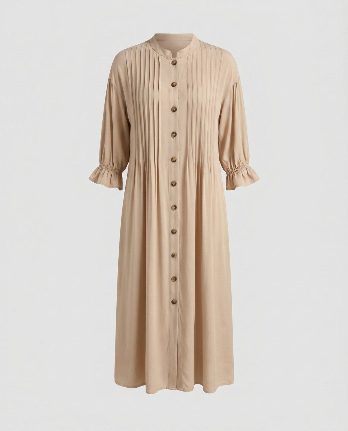 Women’s maxi dress with elegant pleating and button placket - Chichicherry