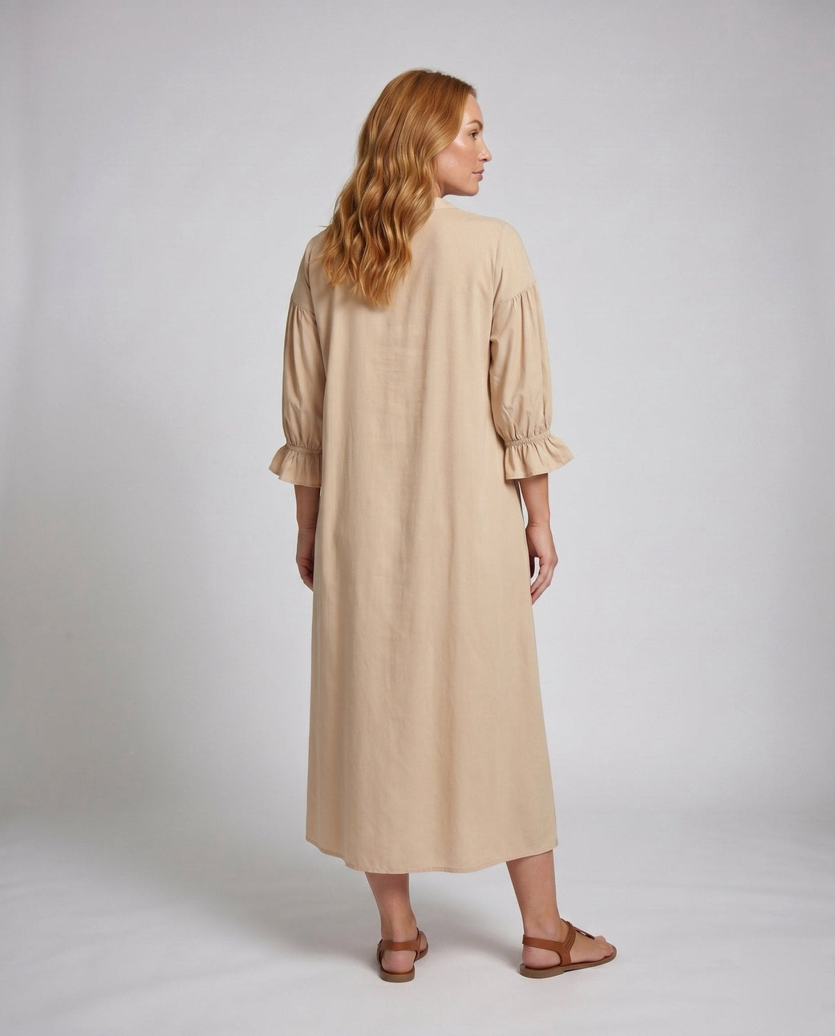 Women’s maxi dress with elegant pleating and button placket - Chichicherry