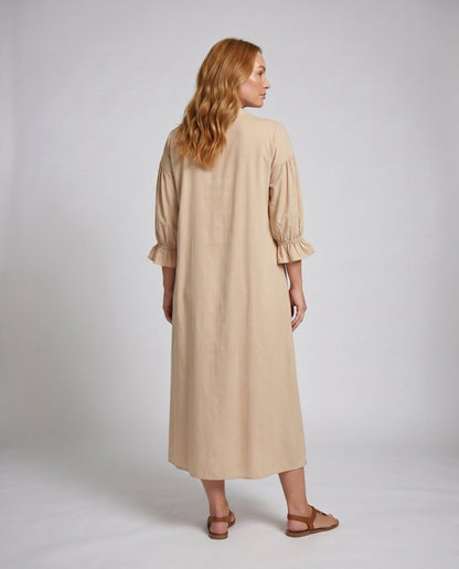 Women’s maxi dress with elegant pleating and button placket - Chichicherry