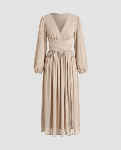 Women's maxi dress with elegant V-neck and casual ruffle hem - Chichicherry