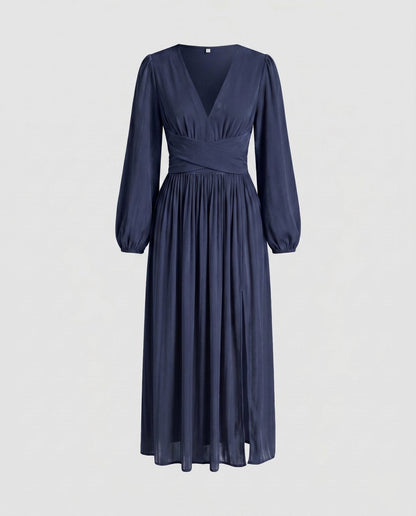Women's maxi dress with elegant V-neck and casual ruffle hem - Chichicherry