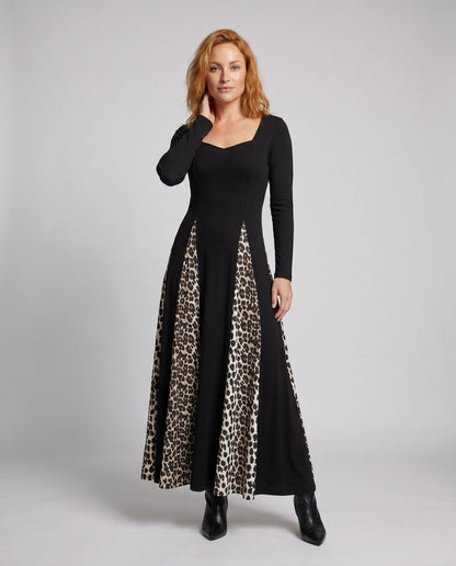 Women's maxi dress with sophisticated cut and eye-catching animal print - Chichicherry