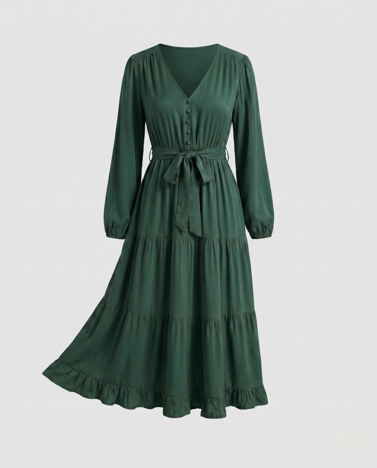 Women's maxi dress with tailored cut and elegant ruffle decoration - Chichicherry