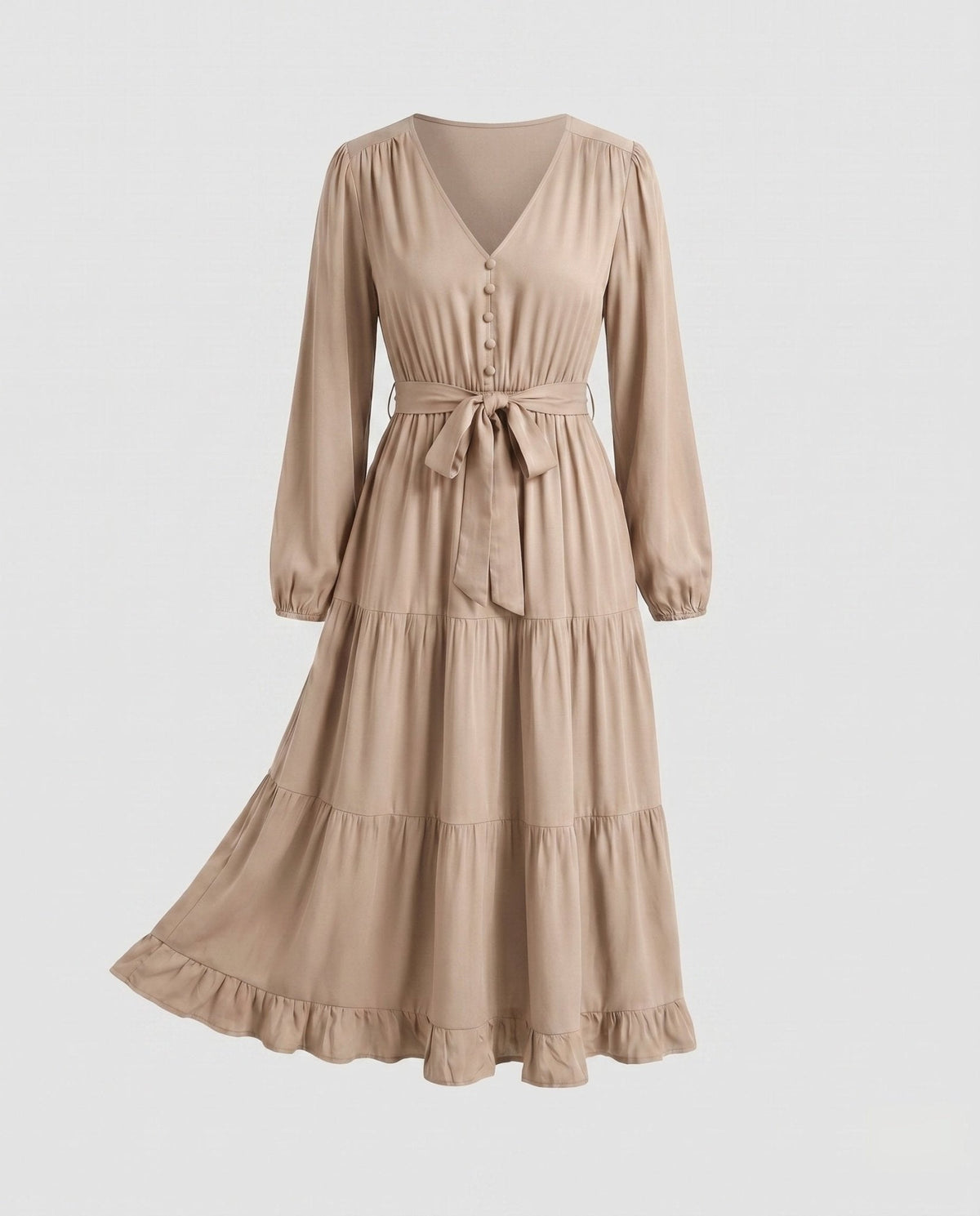 Women's maxi dress with tailored cut and elegant ruffle decoration - Chichicherry