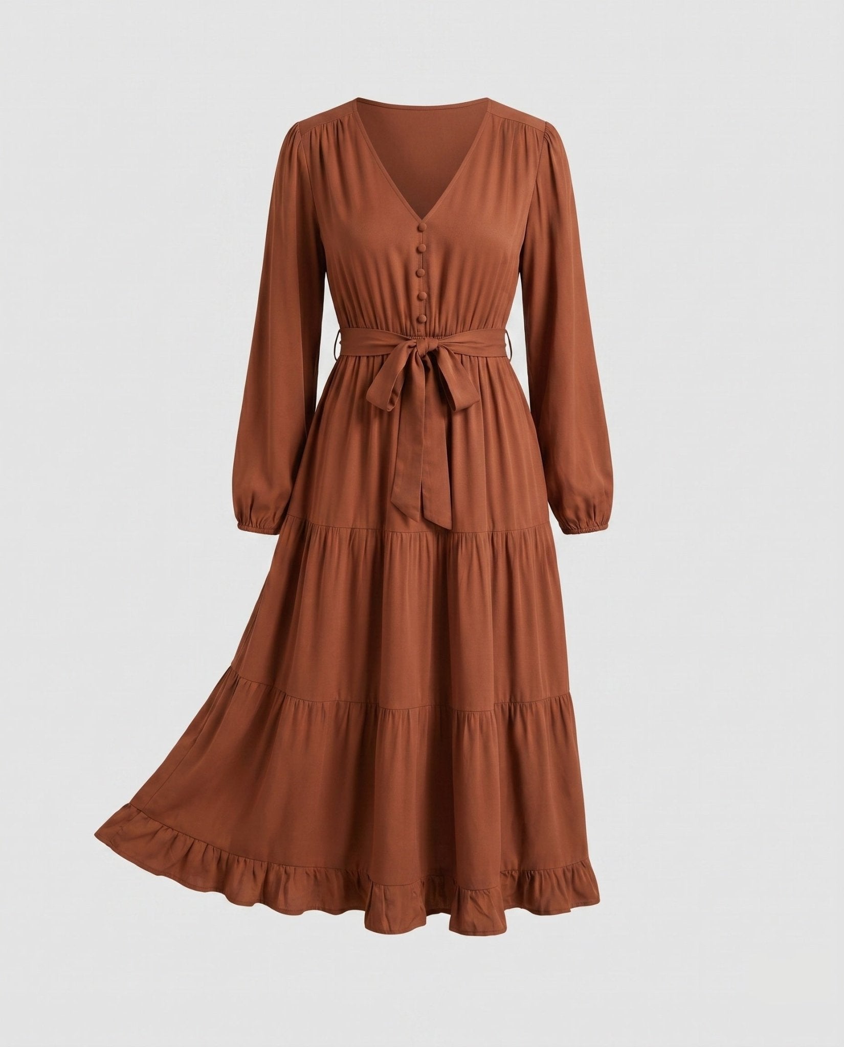 Women's maxi dress with tailored cut and elegant ruffle decoration - Chichicherry