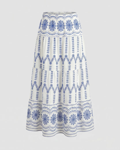 Women's maxi skirt with detailed embroidery and elastic waistband - Chichicherry