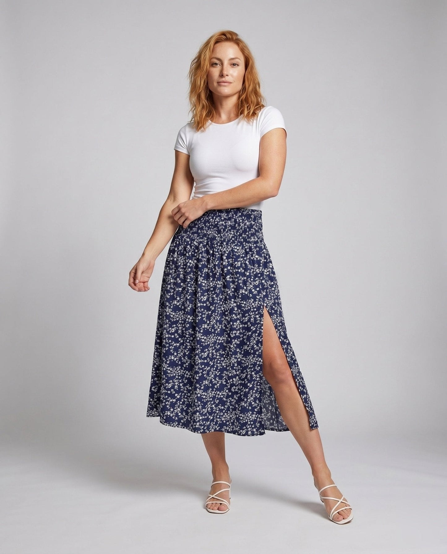 Women's maxi skirt with floral design and elastic waistband - Chichicherry