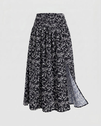 Women's maxi skirt with floral design and elastic waistband - Chichicherry