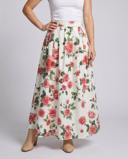 Women’s Maxi Skirt with Floral Design and Flared Cut - Chichicherry
