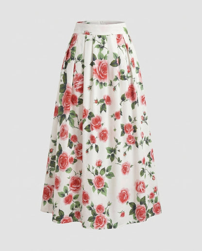 Women’s Maxi Skirt with Floral Design and Flared Cut - Chichicherry
