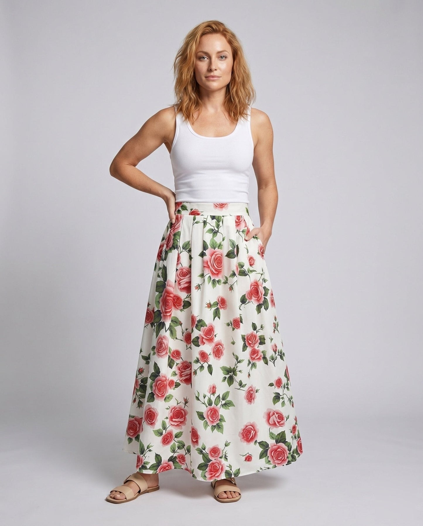 Women’s Maxi Skirt with Floral Design and Flared Cut - Chichicherry