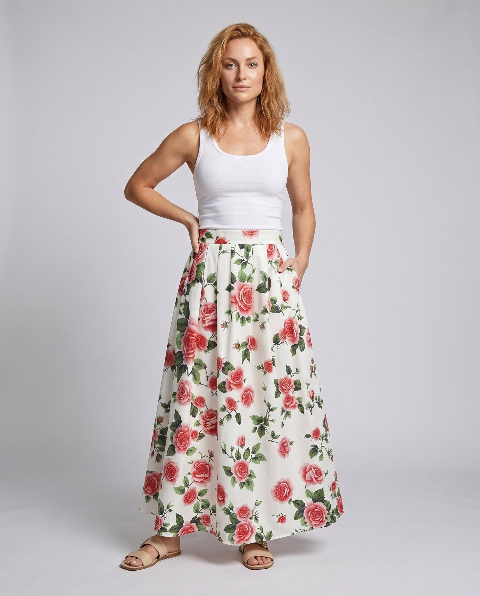 Women’s Maxi Skirt with Floral Design and Flared Cut - Chichicherry