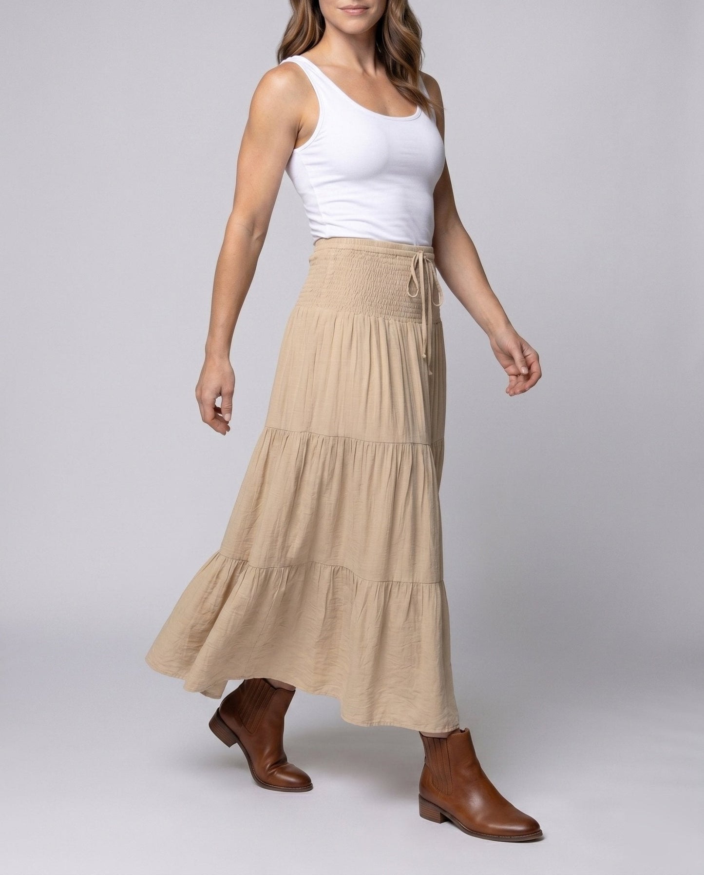 Women's maxi skirt with playful tiered design and elastic waistband - Chichicherry
