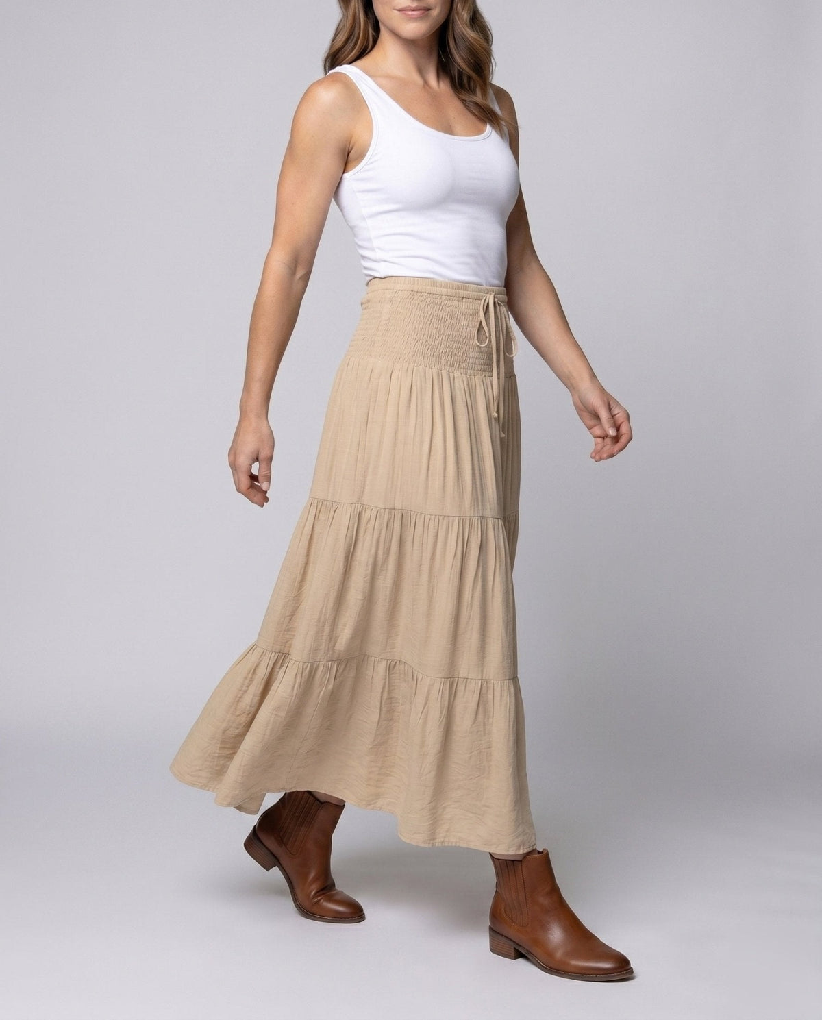 Women's maxi skirt with playful tiered design and elastic waistband - Chichicherry