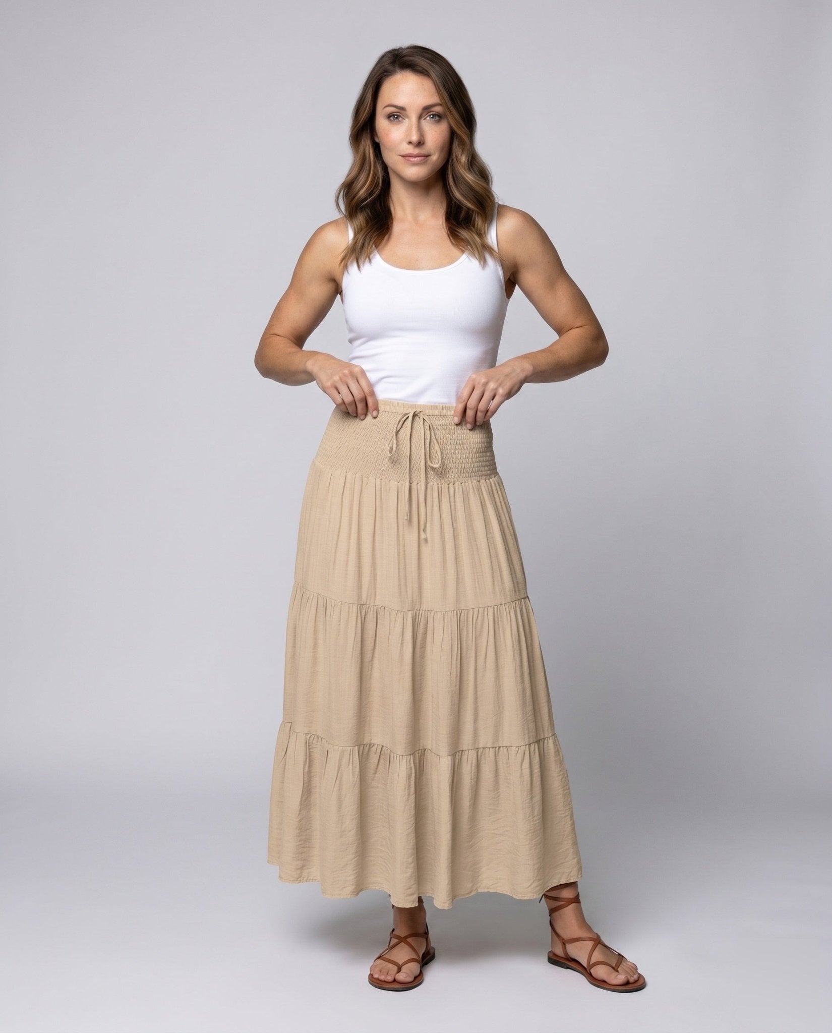 Women's maxi skirt with playful tiered design and elastic waistband - Chichicherry