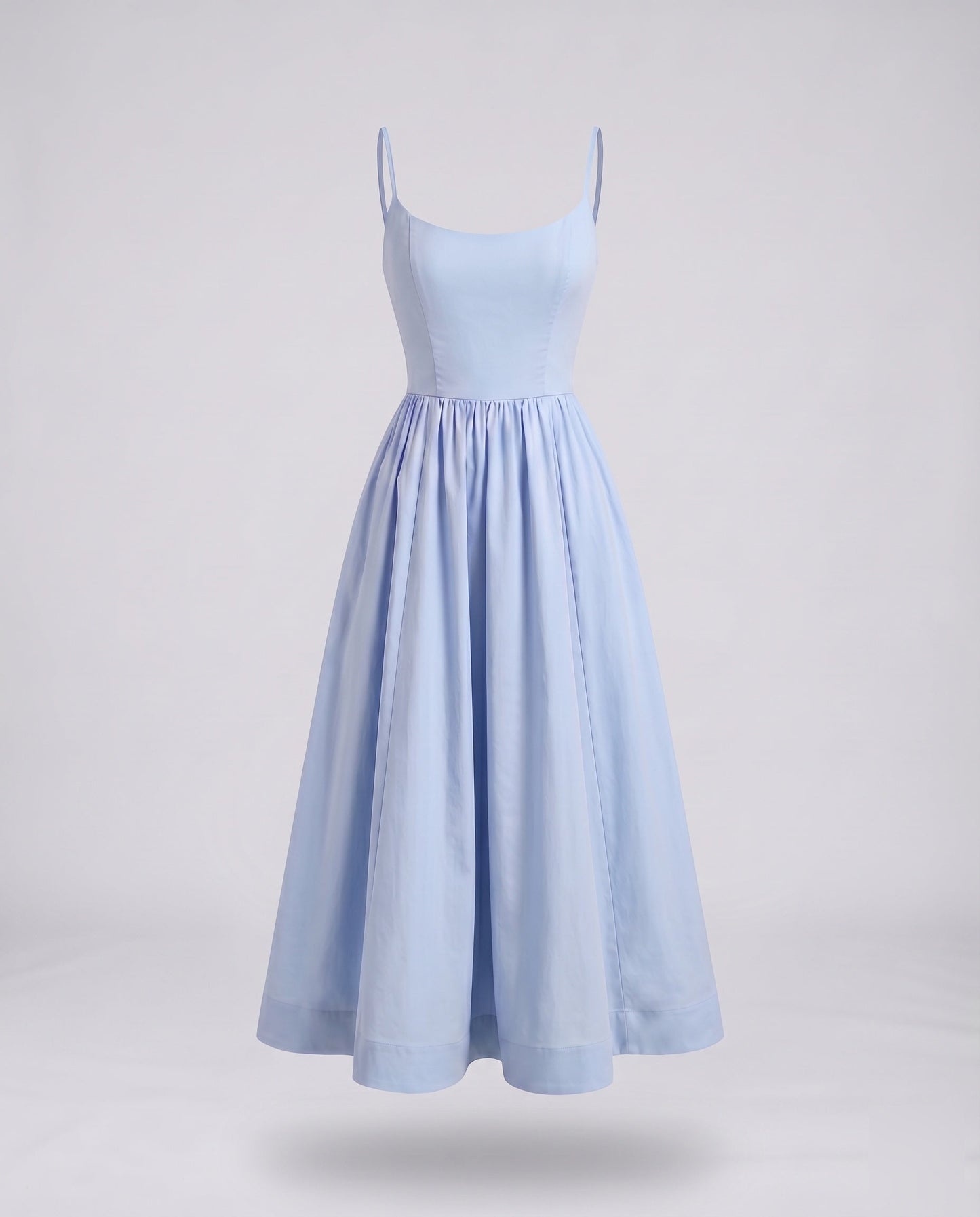 Women's Midi Bustier Dress Tailored Bodice Flared Skirt Spaghetti Straps - Blue colorway