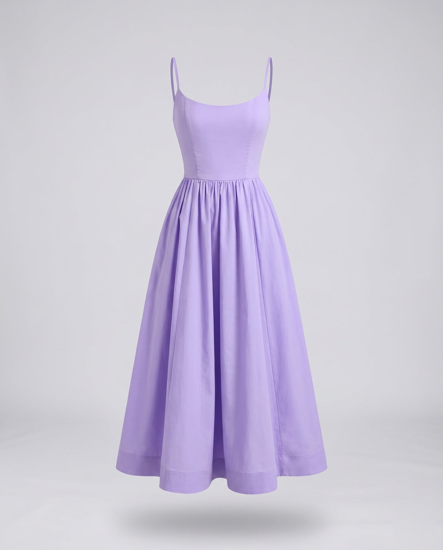 Women's Midi Bustier Dress Tailored Bodice Flared Skirt Spaghetti Straps - Lilac colorway