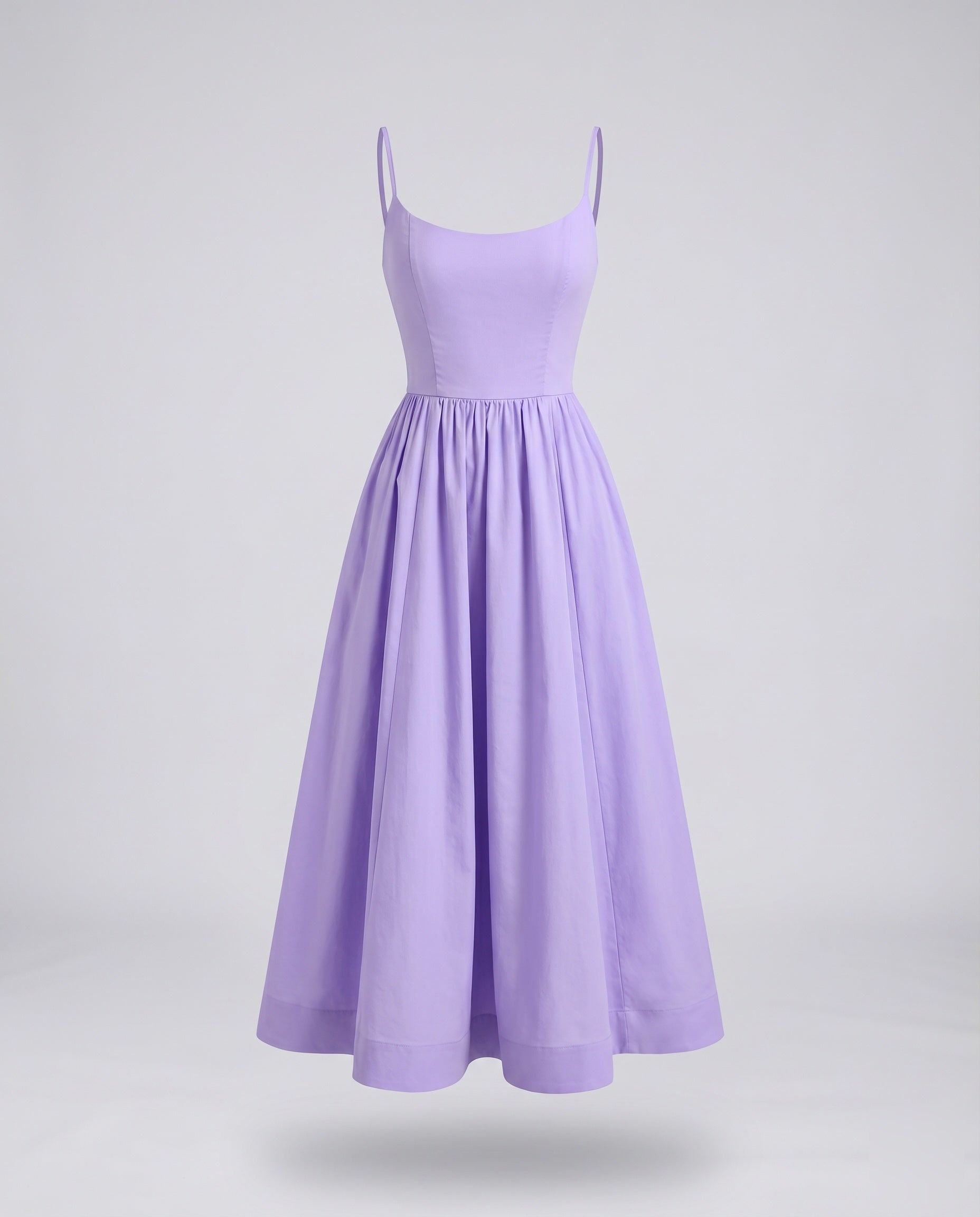 Women's Midi Bustier Dress Tailored Bodice Flared Skirt Spaghetti Straps - Lilac colorway