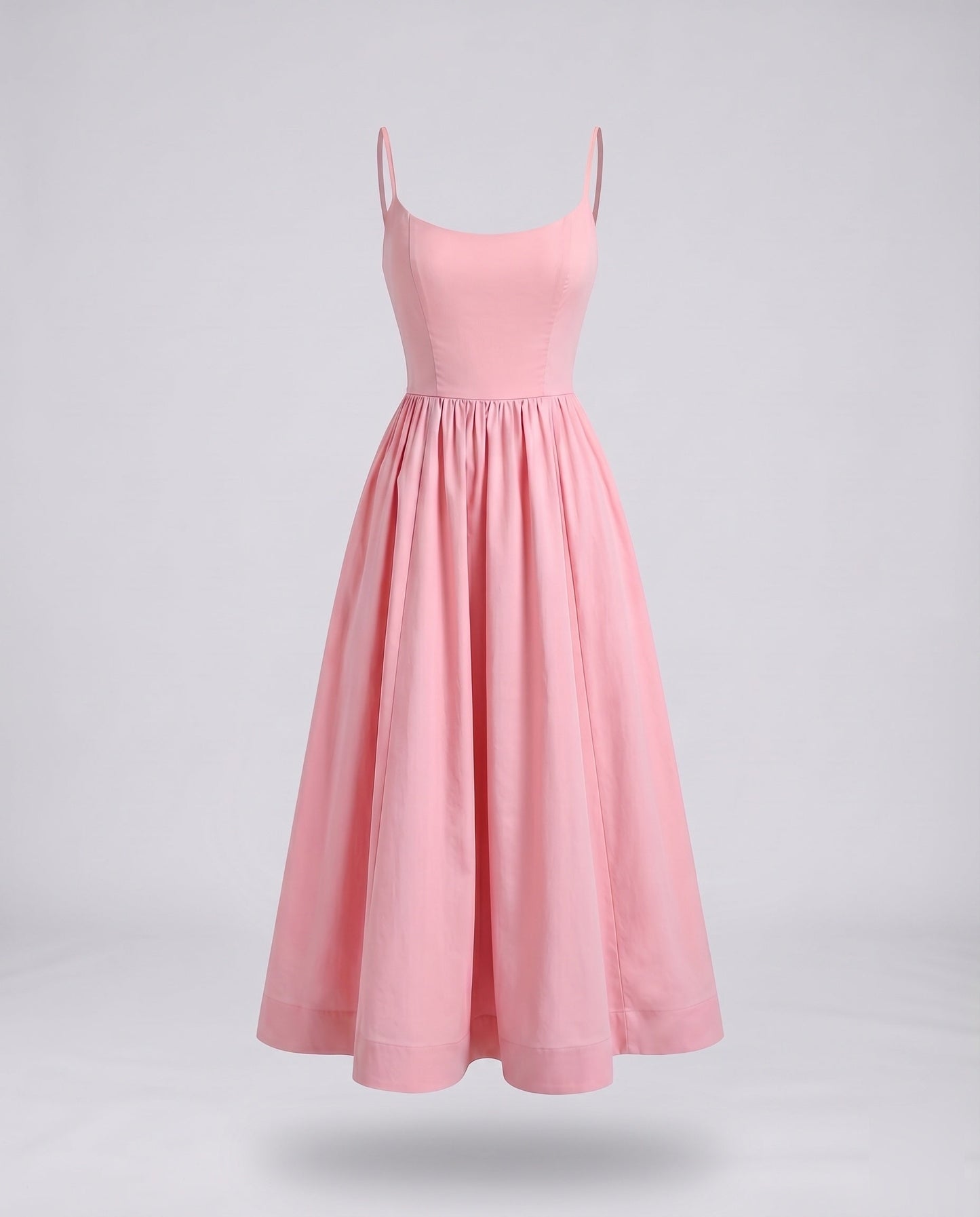 Women's Midi Bustier Dress Tailored Bodice Flared Skirt Spaghetti Straps - Pink colorway