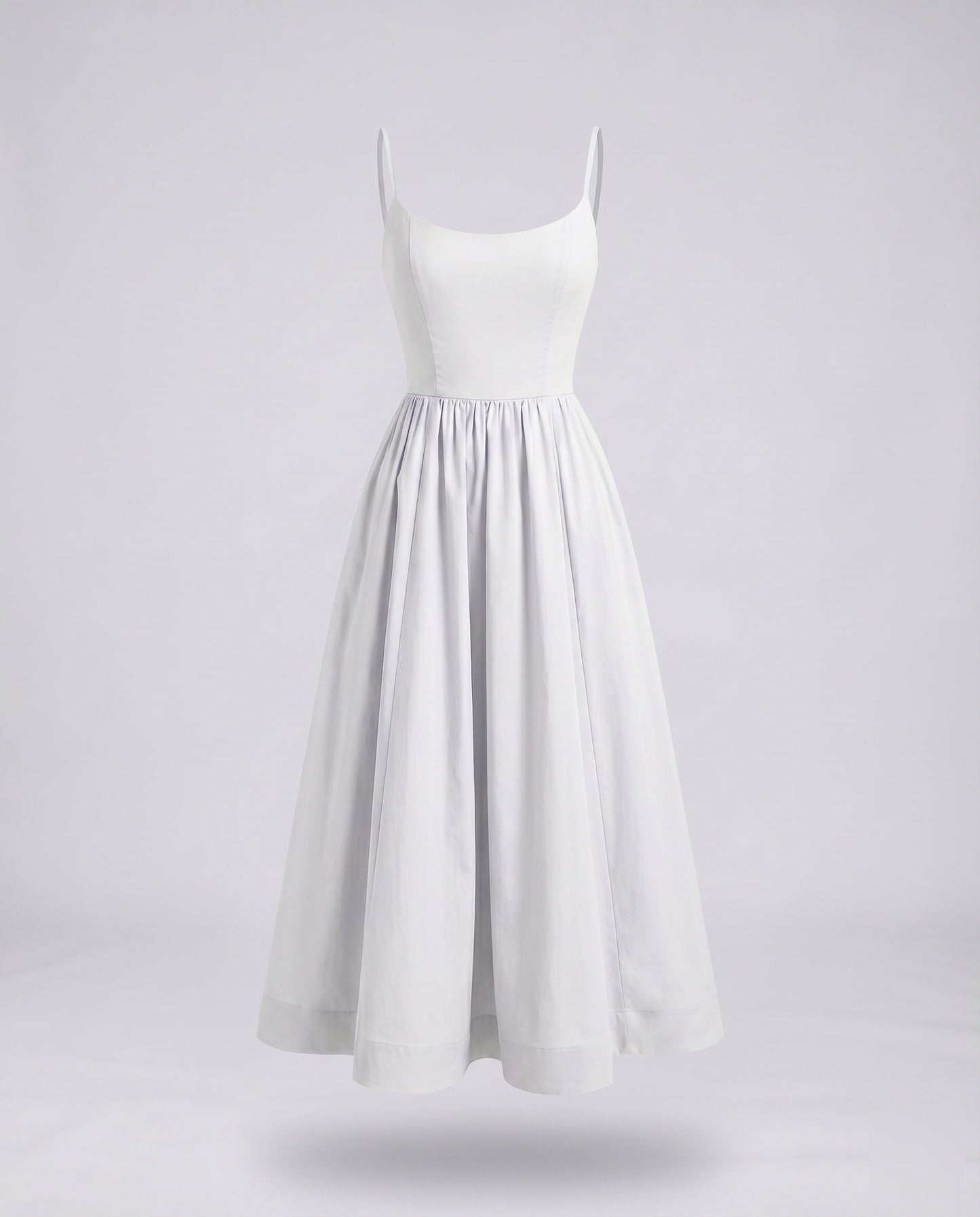 Women's Midi Bustier Dress Tailored Bodice Flared Skirt Spaghetti Straps - White colorway
