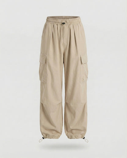 Women's Military Cord Closure Blended Fabric Balloon Cargo Pants - Apricot colorway