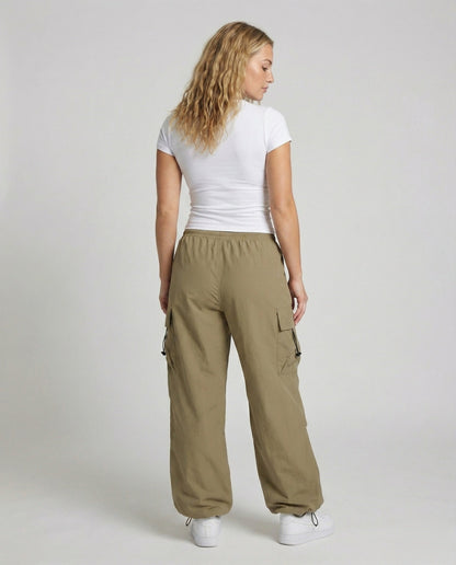Women's Military Cord Closure Blended Fabric Balloon Cargo Pants - back view
