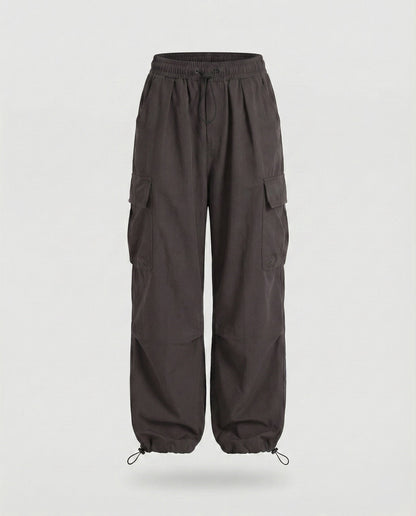 Women's Military Cord Closure Blended Fabric Balloon Cargo Pants - Brown colorway