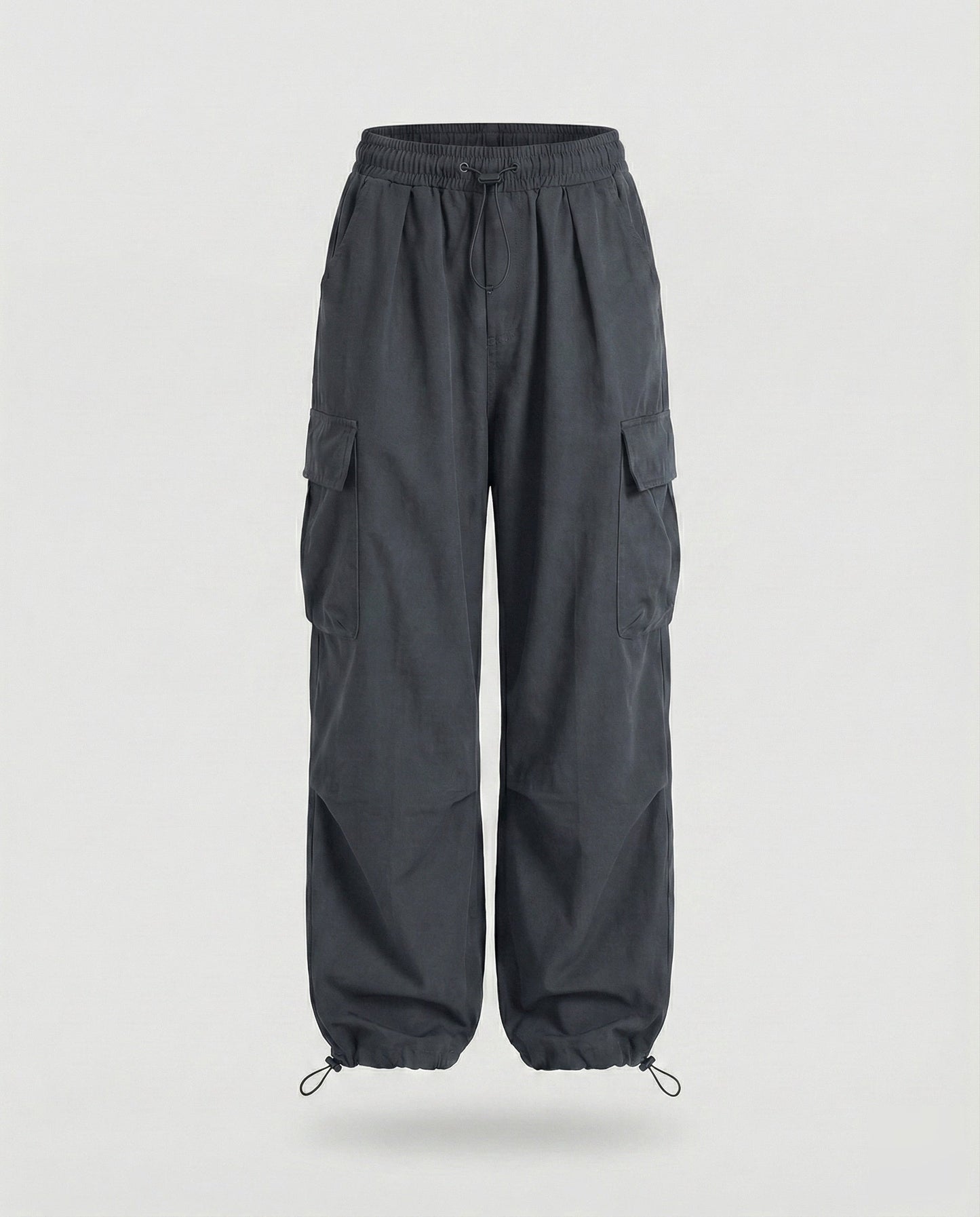 Women's Military Cord Closure Blended Fabric Balloon Cargo Pants - Grey colorway