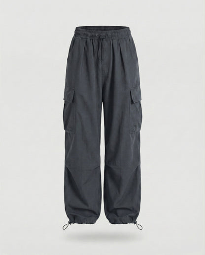 Women's Military Cord Closure Blended Fabric Balloon Cargo Pants - Grey colorway